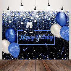 Lofaris Blue Balloon Diamond Glitter Happy Birthday Backdrop