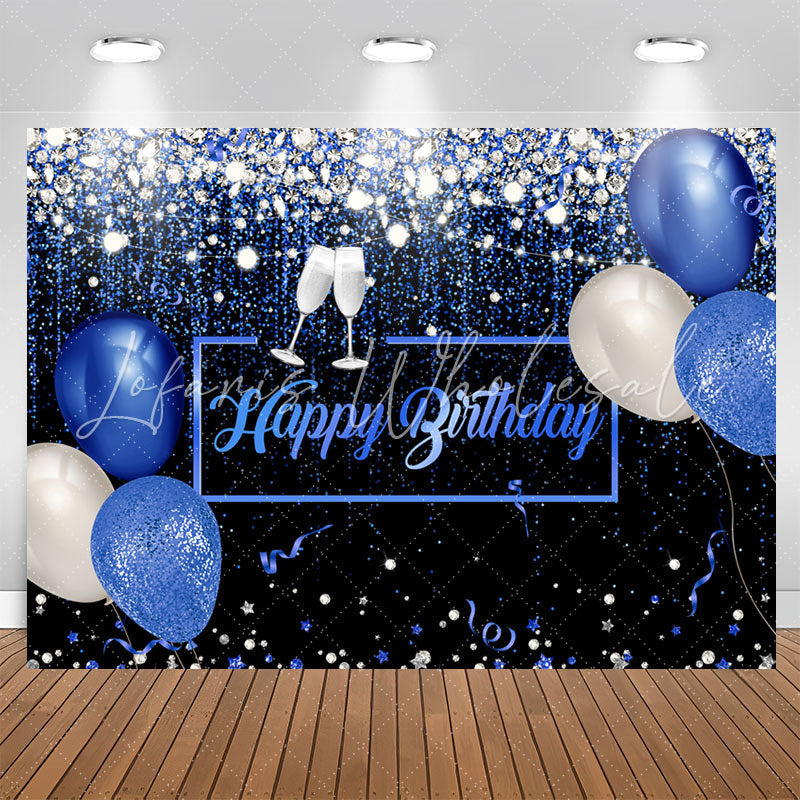 Lofaris Blue Balloon Diamond Glitter Happy Birthday Backdrop