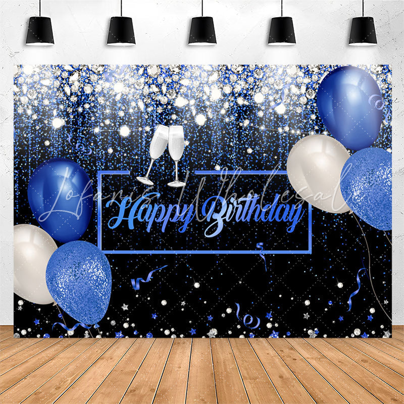 Lofaris Blue Balloon Diamond Glitter Happy Birthday Backdrop