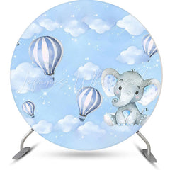 Lofaris Blue Balloon Elephant Sky Round Baby Shower Backdrop