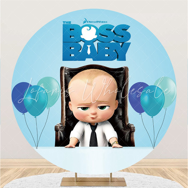 Lofaris Blue Balloons And Cool Baby Round Birthday Backdrop
