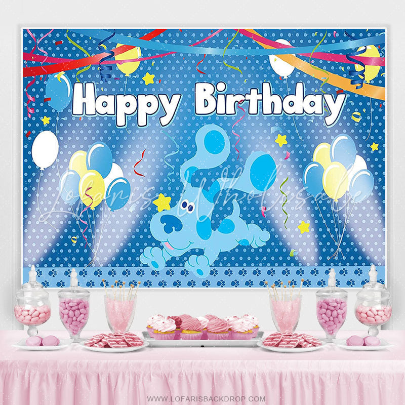 Lofaris Blue Balloons And Flags Cartoon Dog Birthday Backdrop
