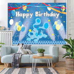 Lofaris Blue Balloons And Flags Cartoon Dog Birthday Backdrop