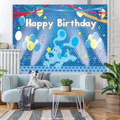 Lofaris Blue Balloons And Flags Cartoon Dog Birthday Backdrop