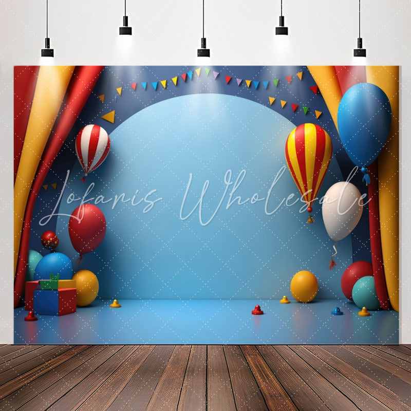 Lofaris Blue Balloons Curtain 1st Birthday Backdrop For Kits