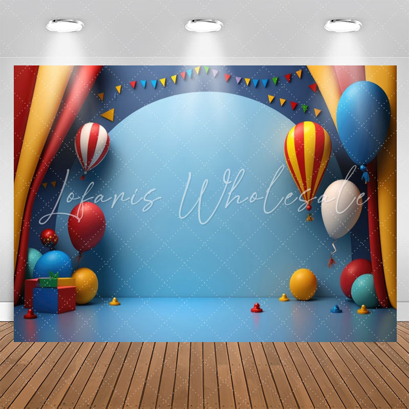 Lofaris Blue Balloons Curtain 1st Birthday Backdrop For Kits