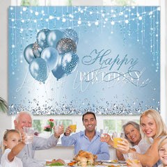 Lofaris Blue Balloons Diamonds String Lights Happy Birthday Backdrop