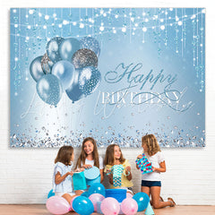 Lofaris Blue Balloons Diamonds String Lights Happy Birthday Backdrop