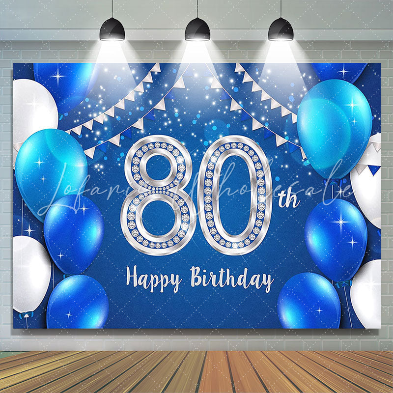 Lofaris Blue Balloons Silver Happy 80Th Birthday Party Backdrop