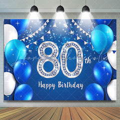 Lofaris Blue Balloons Silver Happy 80Th Birthday Party Backdrop