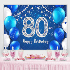 Lofaris Blue Balloons Silver Happy 80Th Birthday Party Backdrop