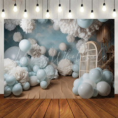 Lofaris Blue Balloons White Velvet Flower Birthday Backdrop