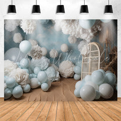 Lofaris Blue Balloons White Velvet Flower Birthday Backdrop