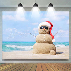 Lofaris Blue Beach Sandy Snowman Christmas In July Backdrop