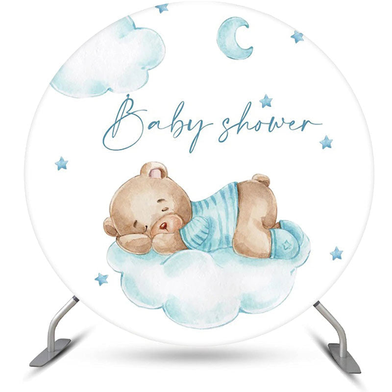 Lofaris Blue Bear Cloud Moon Star Round Baby Shower Backdrop
