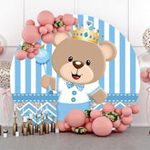 Lofaris Blue Bear Crown Stripe Round Baby Shower Backdrop