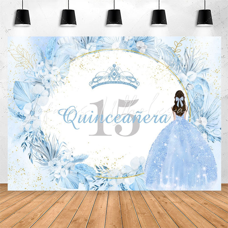 Lofaris Blue Boho Floral Quinceanera 15th Birthday Backdrop