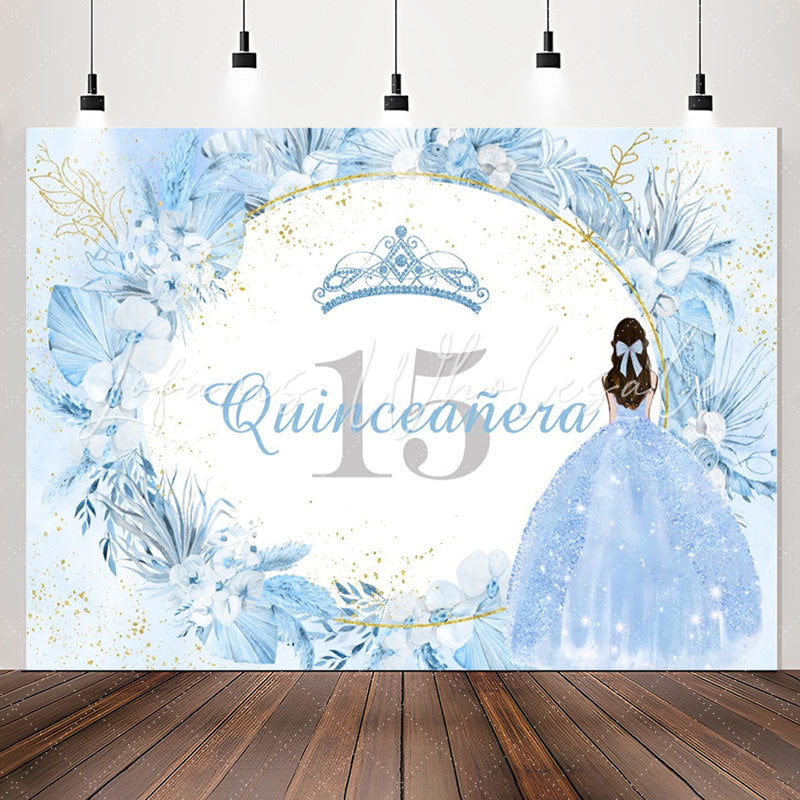 Lofaris Blue Boho Floral Quinceanera 15th Birthday Backdrop