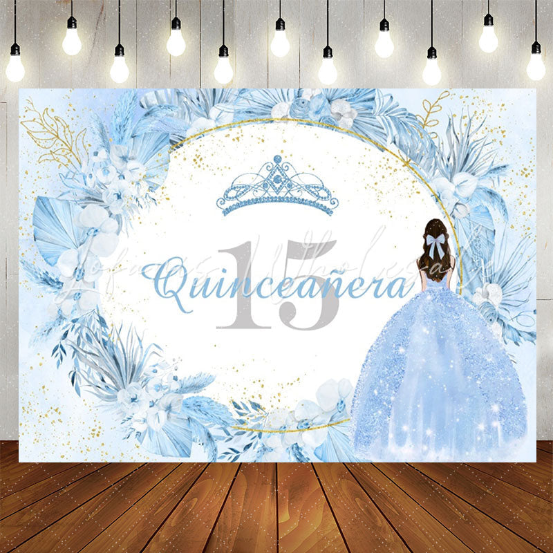Lofaris Blue Boho Floral Quinceanera 15th Birthday Backdrop