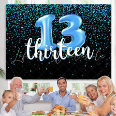 Lofaris Blue Bokeh Black Happy 13Th Birthday Backdrop for Boy