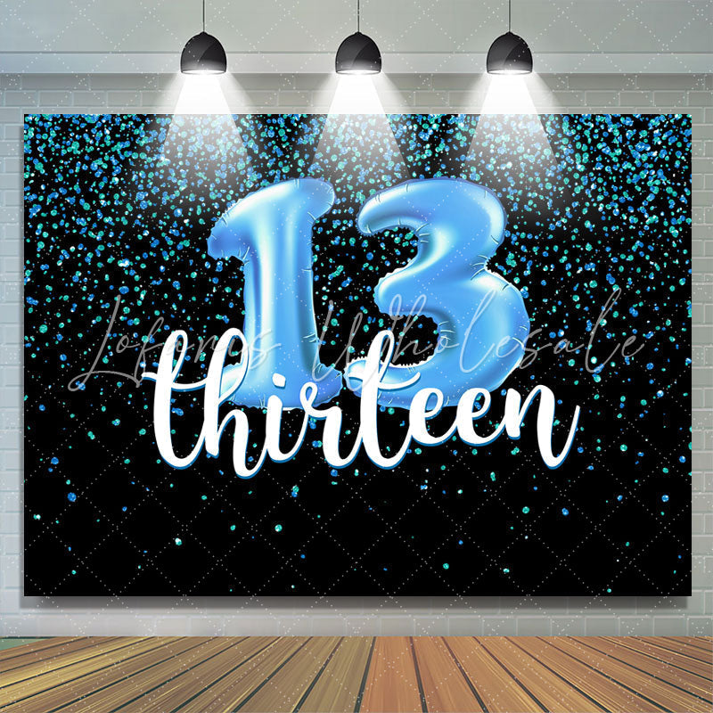 Lofaris Blue Bokeh Black Happy 13Th Birthday Backdrop for Boy
