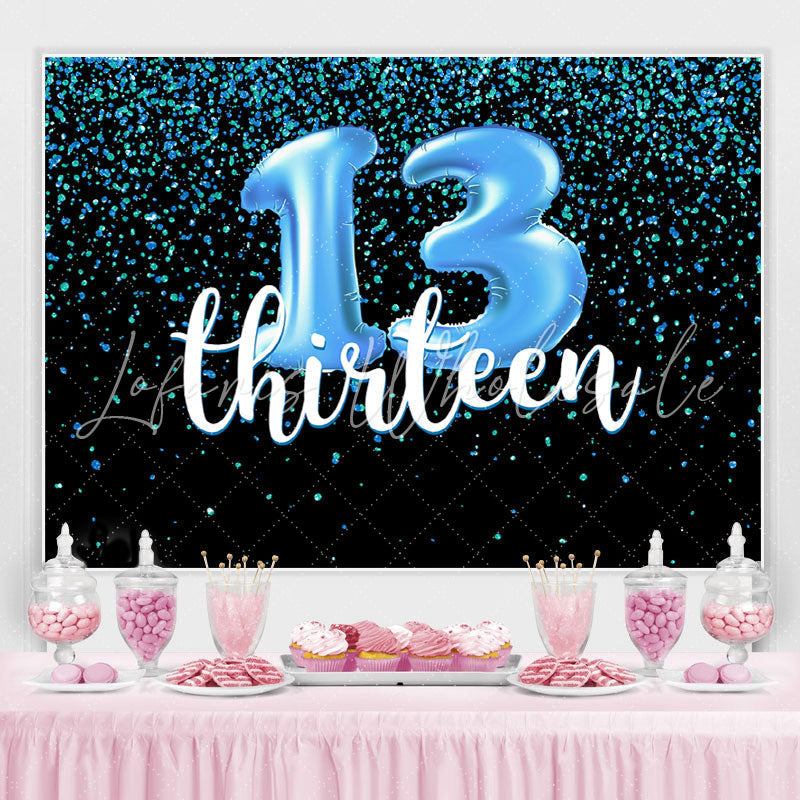 Lofaris Blue Bokeh Black Happy 13Th Birthday Backdrop for Boy