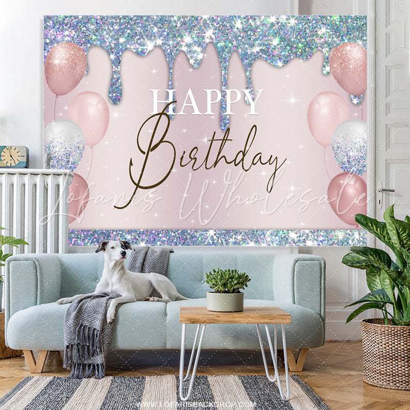 Lofaris Blue Bokeh Glitter Pink Balloons Birthday Backdrop