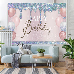 Lofaris Blue Bokeh Glitter Pink Balloons Birthday Backdrop