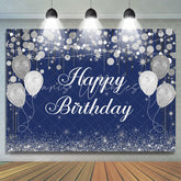 Lofaris Blue Boken and Silver Balloon Happy Birthday Backdrop