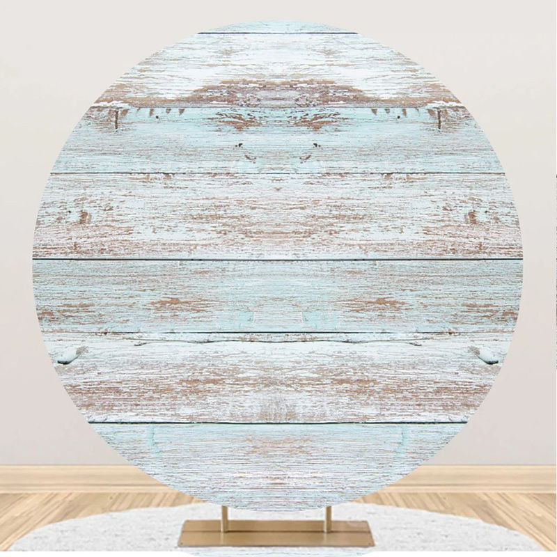 Lofaris Blue Brown Faded Wood Artistic Round Party Backdrop