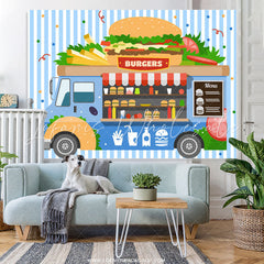 Lofaris Blue Burgers Truck Theme Birthday Backdrop For Boys