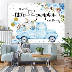 Lofaris Blue Car and Florals Pumpkin Baby Shower Backdrop