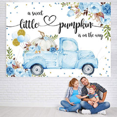 Lofaris Blue Car and Florals Pumpkin Baby Shower Backdrop