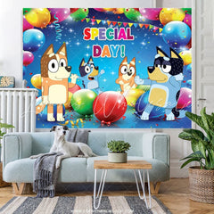 Lofaris Blue Cartoon Dogs Birthday Backdrop For Kids Party