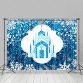 Lofaris Blue Castle And White Snowflake Christmas Backdrop