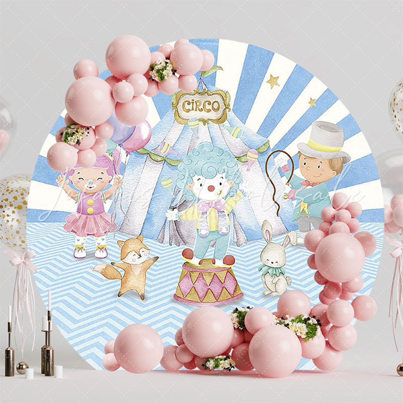 Blue Circus Troupe Round Backdrop for Fun Circus Party