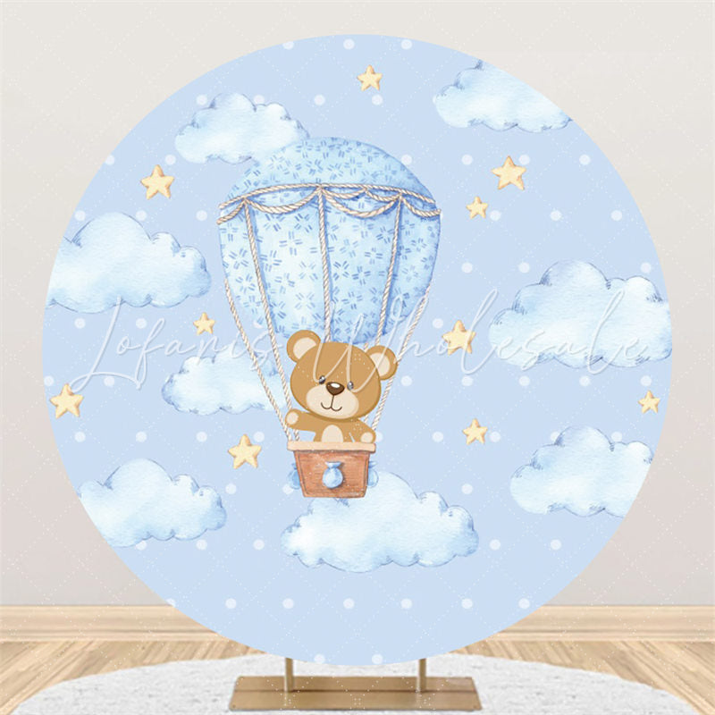 Lofaris Blue Cloud Bear Baby Shower Circle Backdrop For Boy
