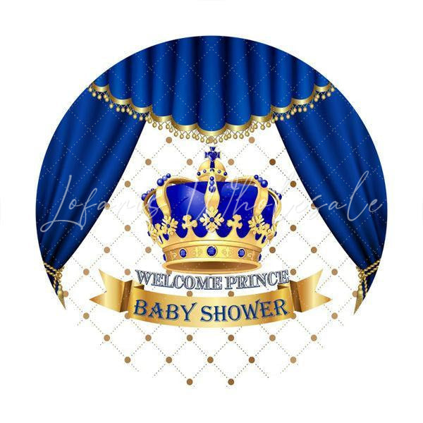 Lofaris Blue Crown Welcome Prince Circle Baby Shower Backdrop