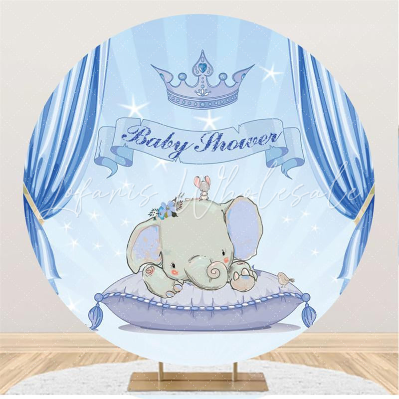 Lofaris Blue Cute Elephant Themed Round Baby Shower Backdrop