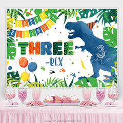 Lofaris Blue Dinosaur Forest Three Happy Birthday Backdrop