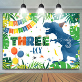 Lofaris Blue Dinosaur Forest Three Happy Birthday Backdrop