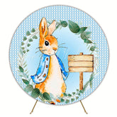 Blue Easter Bunny Cute Round Backdrop for Easter Event