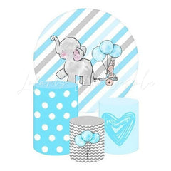 Blue Elephant Themed Round Backdrop and Cylinders Kit for Parties