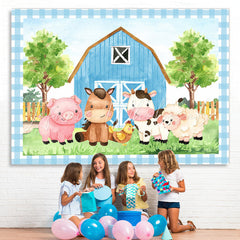 Lofaris Blue farm cartoon animal photo Backdrop for children