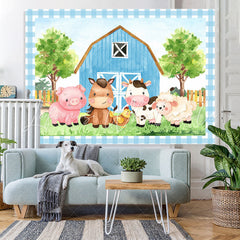 Lofaris Blue farm cartoon animal photo Backdrop for children