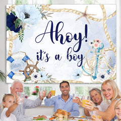 Lofaris Blue Floral Ahoy It A Boy Backdrop For Baby Shower