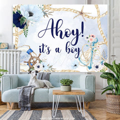 Lofaris Blue Floral Ahoy It A Boy Backdrop For Baby Shower