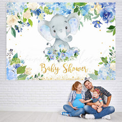 Lofaris Blue Floral and Baby Elephent Shower Backdrop
