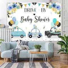 Lofaris Blue Floral And Balloon Car Drive By Baby Shower Backdrop