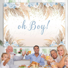 Lofaris Blue Floral And Light Coffee Leaf Baby Shower Backdrop